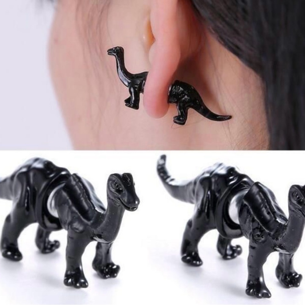 3D Brontosaurus black dinosaur 2 part earrings - Picture 1 of 2